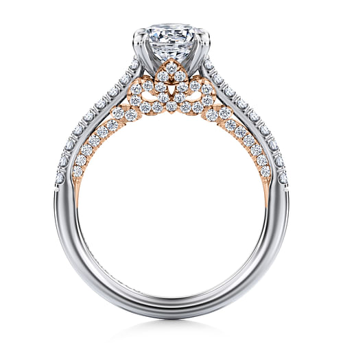 14K White-Rose Gold Round Diamond Engagement Ring