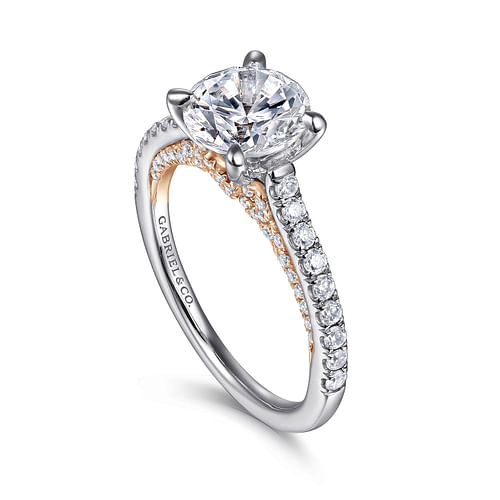 14K White-Rose Gold Round Diamond Engagement Ring