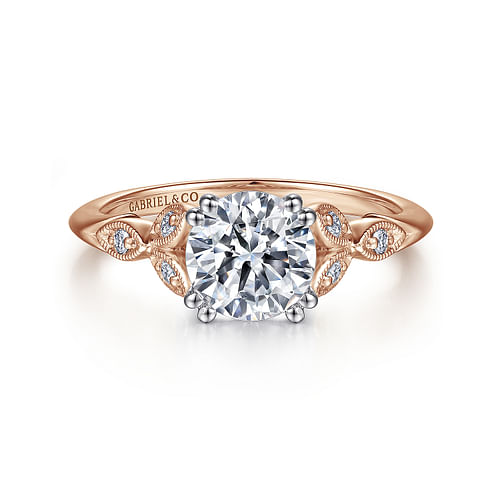 14K White-Rose Gold Round Diamond Engagement Ring