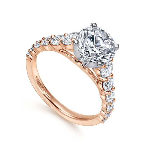 14K White-Rose Gold Round Diamond Engagement Ring