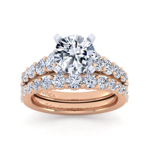 14K White-Rose Gold Round Diamond Engagement Ring