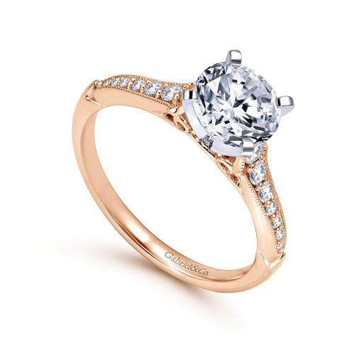14K White-Rose Gold Round Diamond Engagement Ring