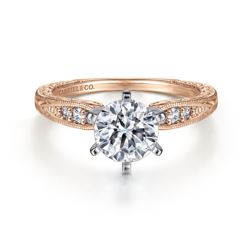 14K White-Rose Gold Round Diamond Engagement Ring