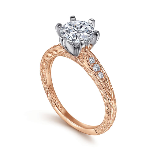 14K White-Rose Gold Round Diamond Engagement Ring