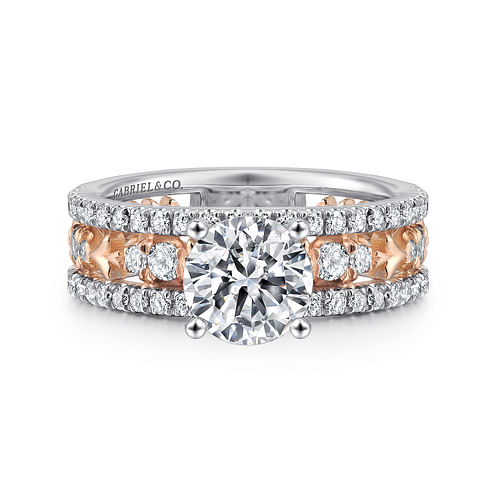 14K White-Rose Gold Round Diamond Engagement Ring