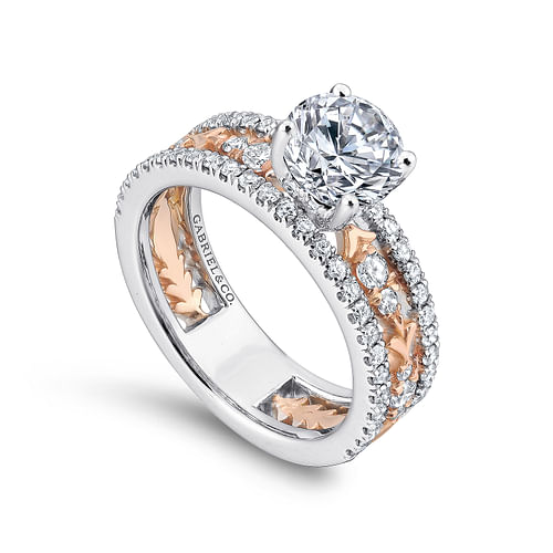 14K White-Rose Gold Round Diamond Engagement Ring