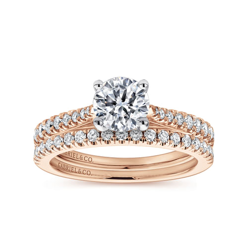 14K White-Rose Gold Round Diamond Engagement Ring