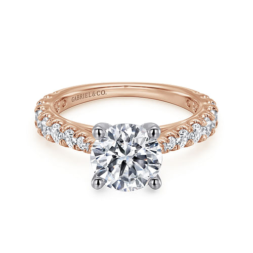14K White-Rose Gold Round Diamond Engagement Ring