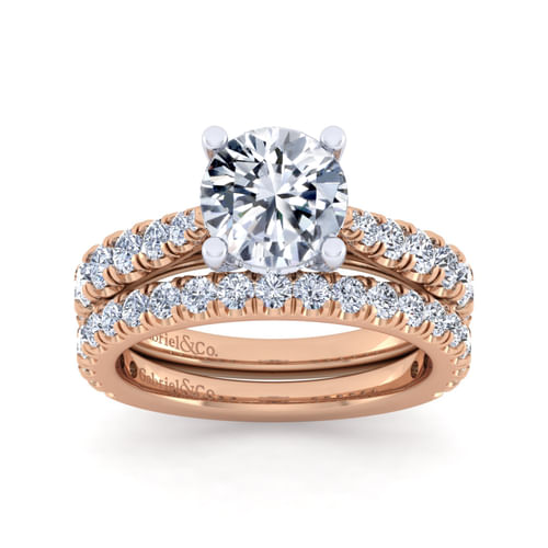 14K White-Rose Gold Round Diamond Engagement Ring