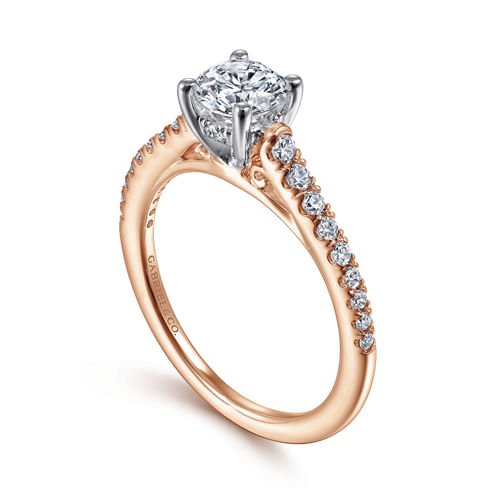 14K White-Rose Gold Round Diamond Engagement Ring