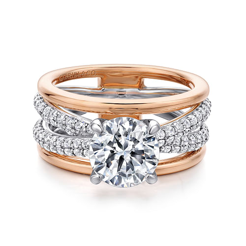 14K White-Rose Gold Round Diamond Engagement Ring