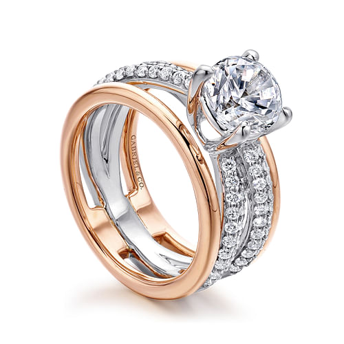 14K White-Rose Gold Round Diamond Engagement Ring