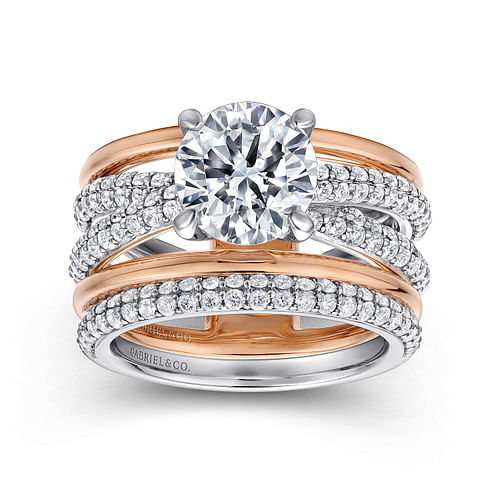 14K White-Rose Gold Round Diamond Engagement Ring