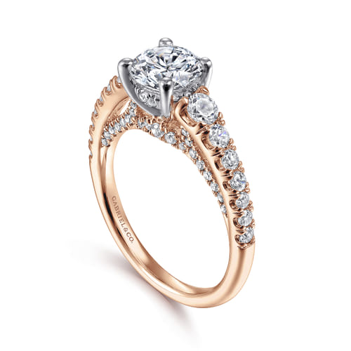 14K White-Rose Gold Round Diamond Engagement Ring