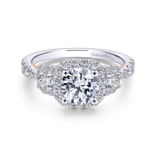 14K White-Rose Gold Round Diamond Engagement Ring