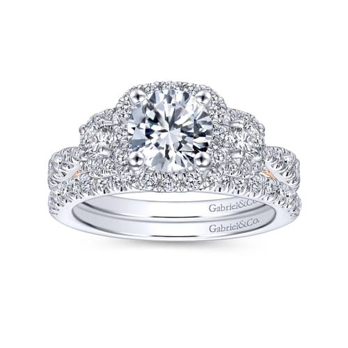 14K White-Rose Gold Round Diamond Engagement Ring
