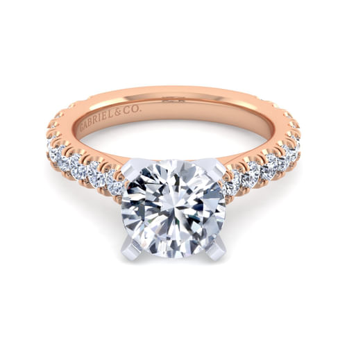 14K White-Rose Gold Round Diamond Engagement Ring