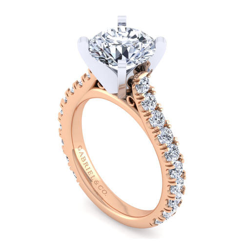14K White-Rose Gold Round Diamond Engagement Ring