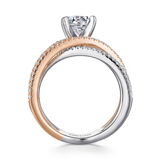 14K White-Rose Gold Round Diamond Engagement Ring angle 2