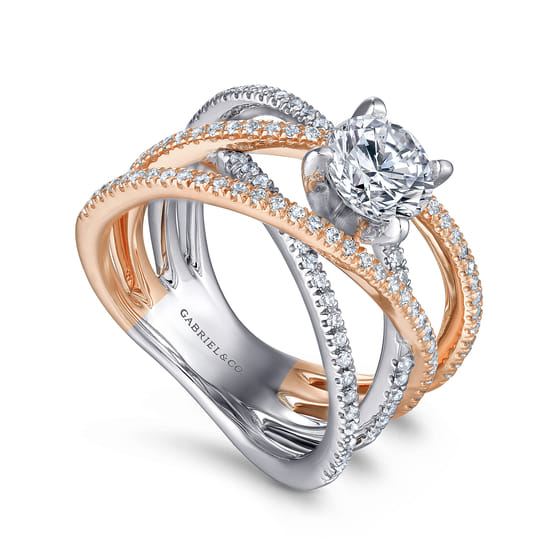 14K White-Rose Gold Round Diamond Engagement Ring angle 3