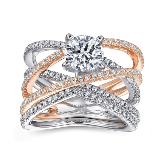 14K White-Rose Gold Round Diamond Engagement Ring angle 4