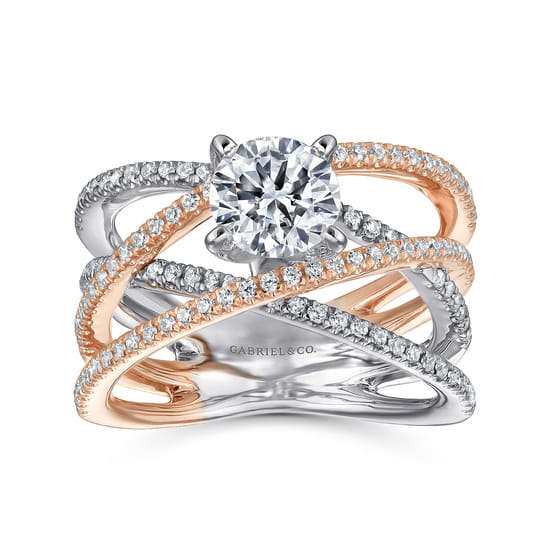 14K White-Rose Gold Round Diamond Engagement Ring angle 5