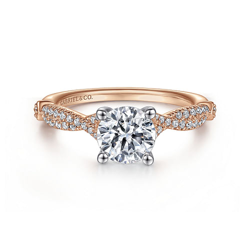 14K White-Rose Gold Round Diamond Engagement Ring