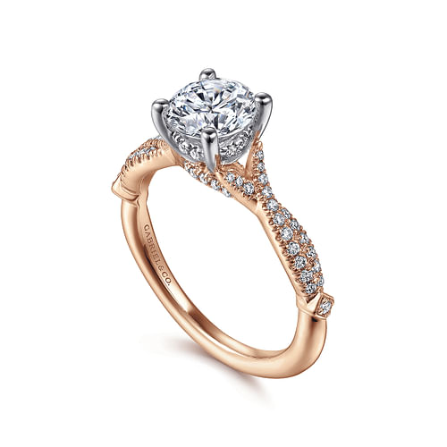 14K White-Rose Gold Round Diamond Engagement Ring