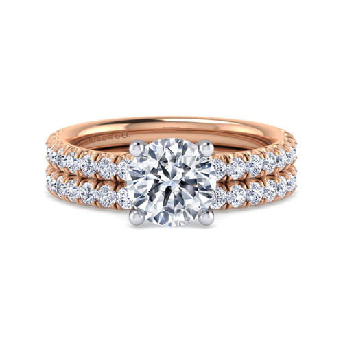 14K White-Rose Gold Round Diamond Engagement Ring