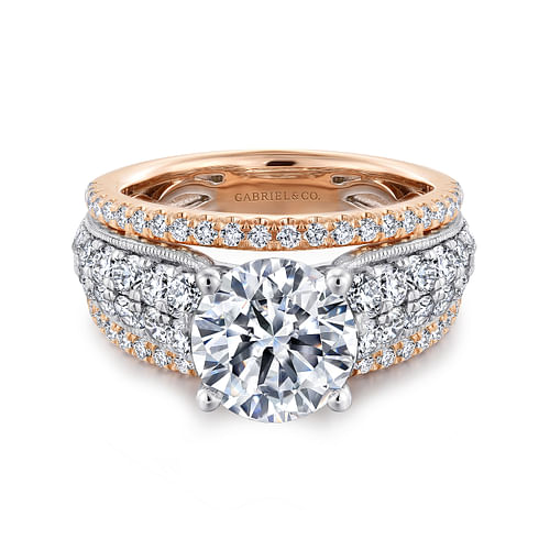 14K White-Rose Gold Round Diamond Engagement Ring