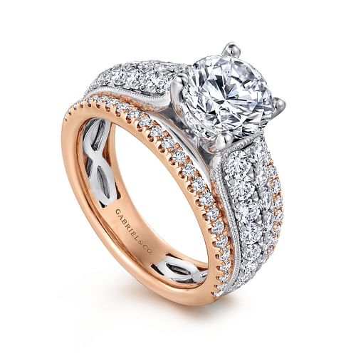 14K White-Rose Gold Round Diamond Engagement Ring