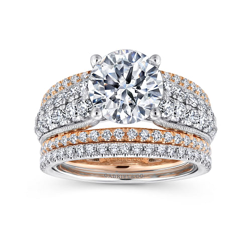 14K White-Rose Gold Round Diamond Engagement Ring