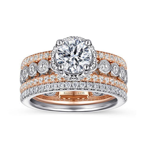 14K White-Rose Gold Round Diamond Engagement Ring