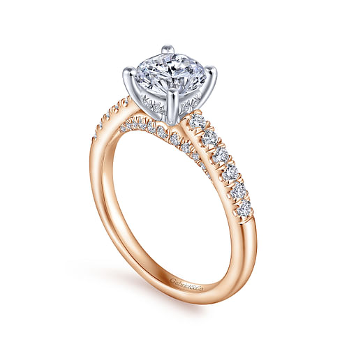 14K White-Rose Gold Round Diamond Engagement Ring