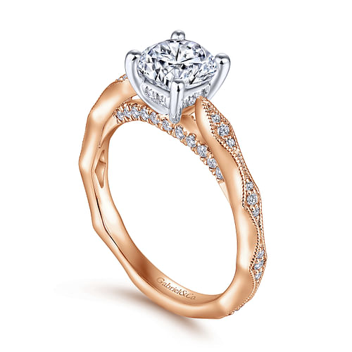 14K White-Rose Gold Round Diamond Engagement Ring