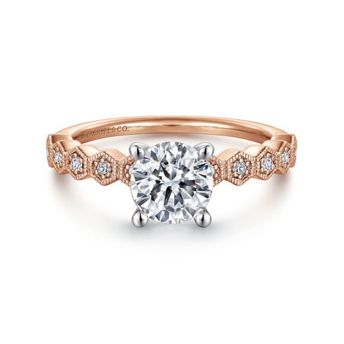 14K White-Rose Gold Round Diamond Engagement Ring
