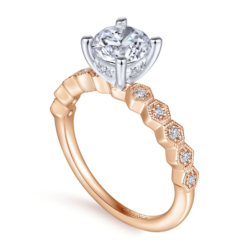 14K White-Rose Gold Round Diamond Engagement Ring