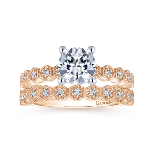 14K White-Rose Gold Round Diamond Engagement Ring