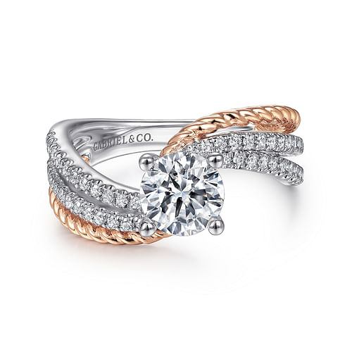 14K White-Rose Gold Round Diamond Engagement Ring