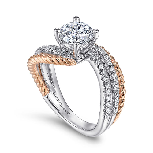 14K White-Rose Gold Round Diamond Engagement Ring