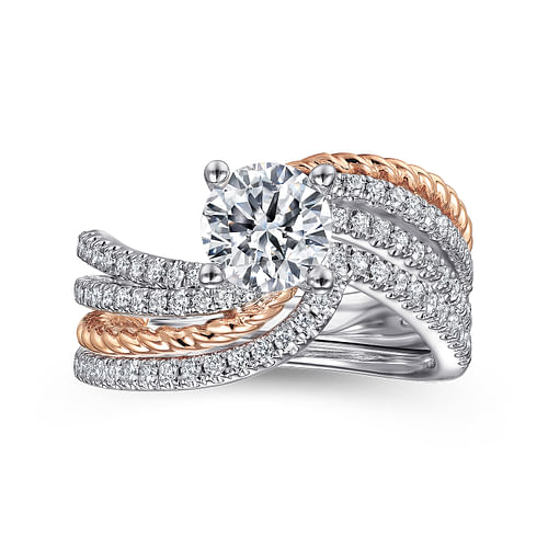 14K White-Rose Gold Round Diamond Engagement Ring