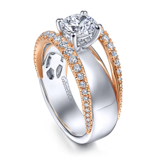 14K White-Rose Gold Round Diamond Engagement Ring