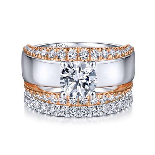 14K White-Rose Gold Round Diamond Engagement Ring
