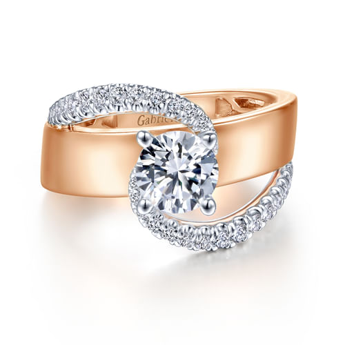 14K White-Rose Gold Round Diamond Engagement Ring