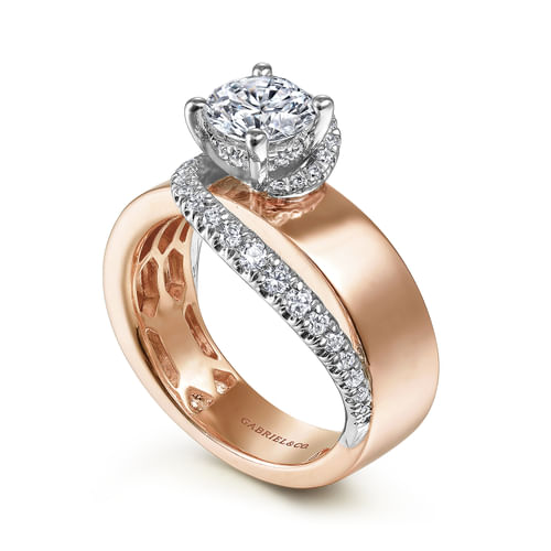 14K White-Rose Gold Round Diamond Engagement Ring