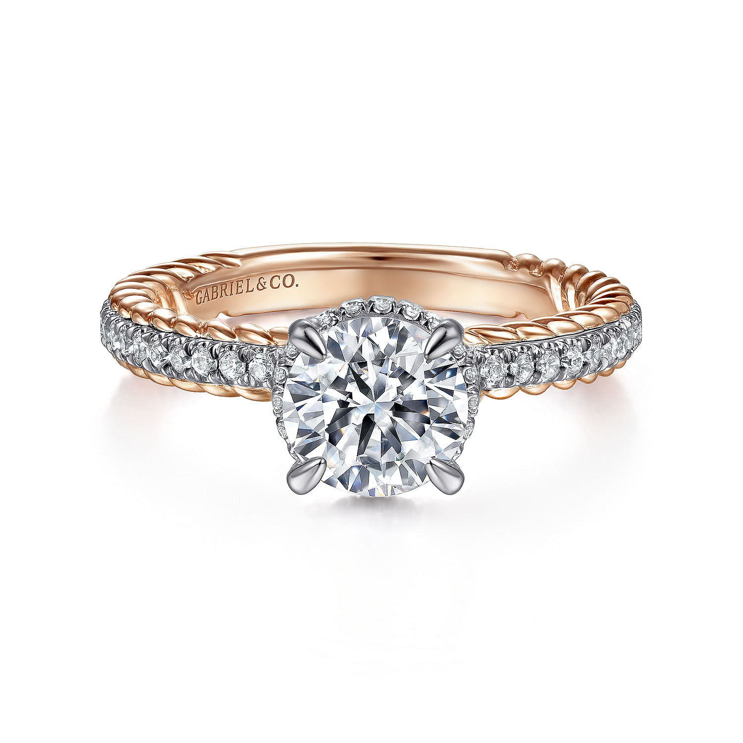 Gabriel - 14K White-Rose Gold Round Diamond Engagement Ring