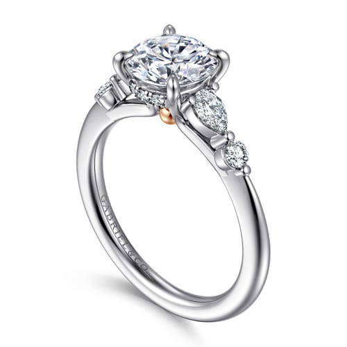 14K White-Rose Gold Round Diamond Engagement Ring