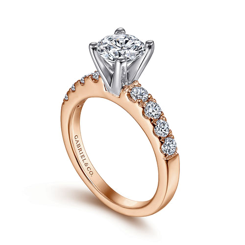 14K White-Rose Gold Round Diamond Engagement Ring