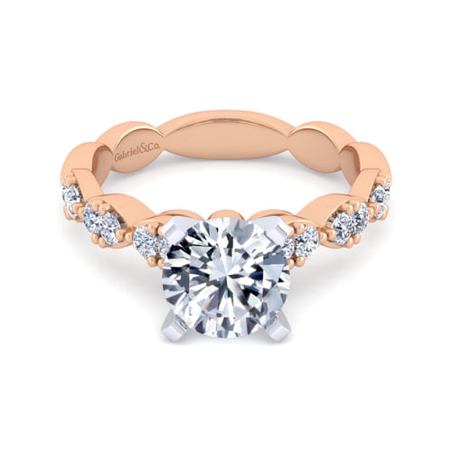 14K White-Rose Gold Round Diamond Engagement Ring