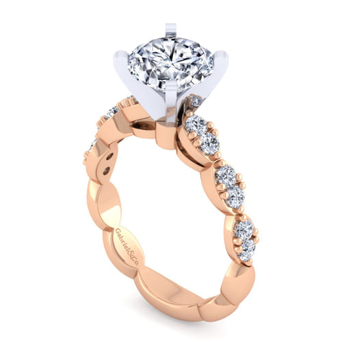 14K White-Rose Gold Round Diamond Engagement Ring